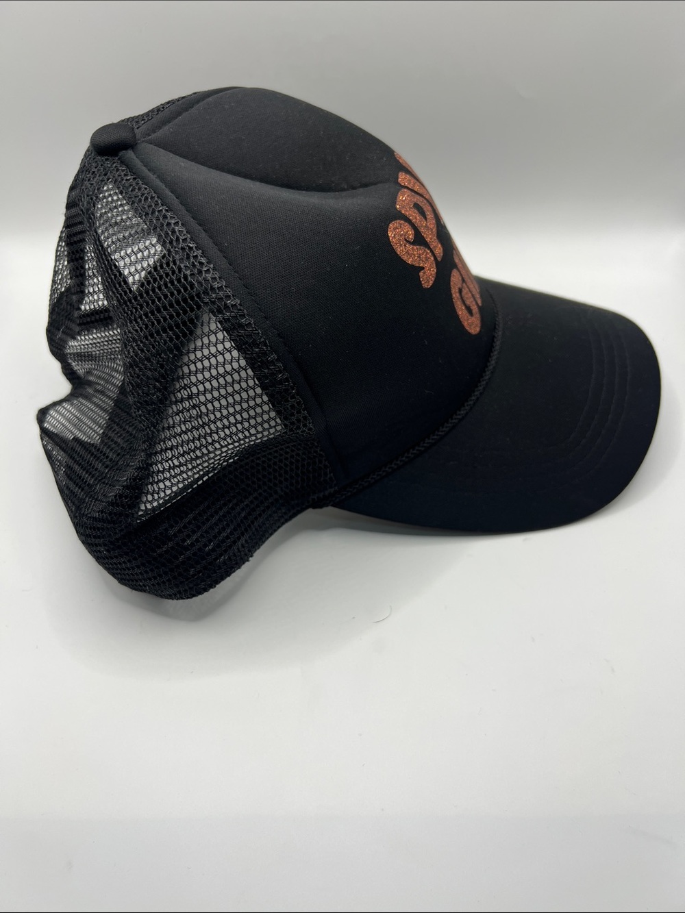 Black 'SPICE GIRL' Trucker Hat with Copper Glitter Letters - Picture 5 of 6